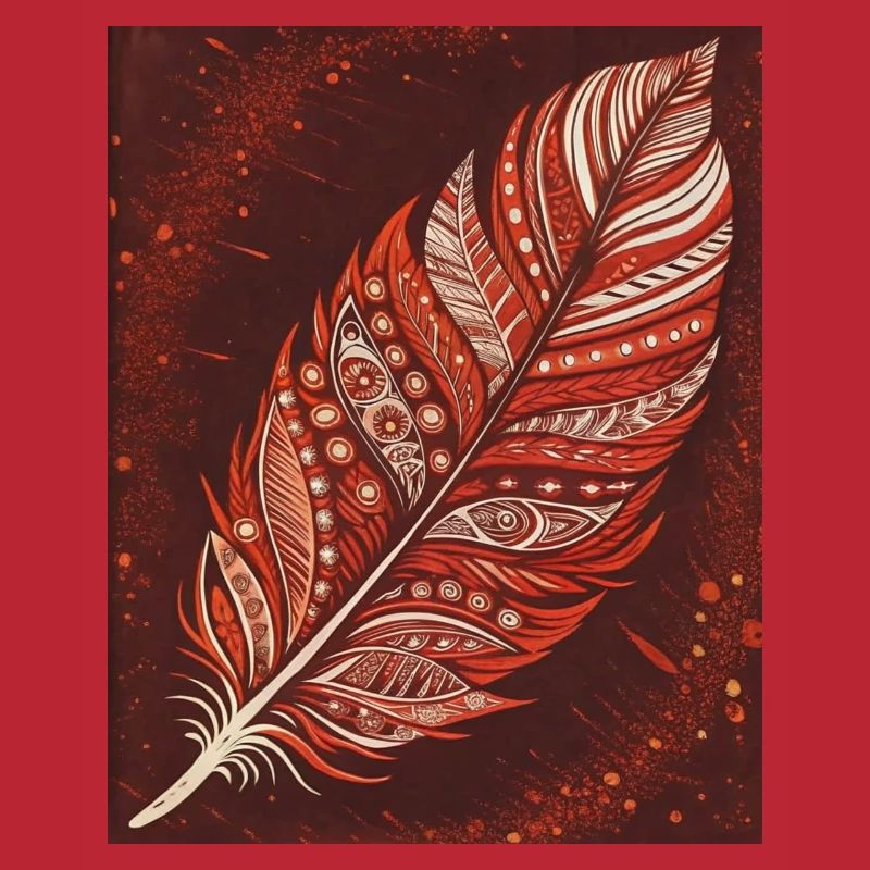 Red-White Feather - Elegance on Red