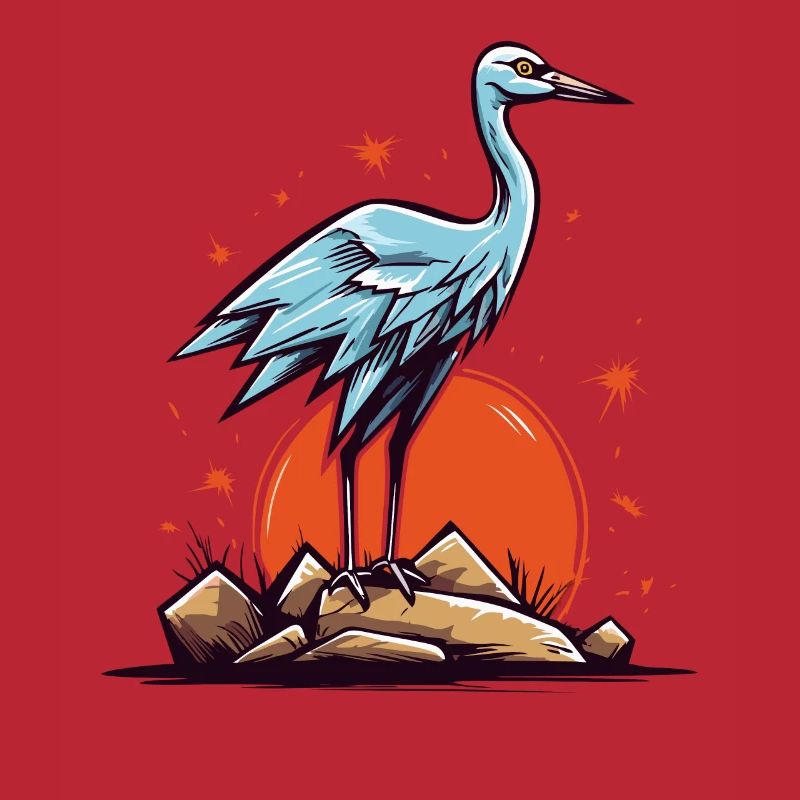 Graureiher oder Storch Vogel und eine rote Sonne