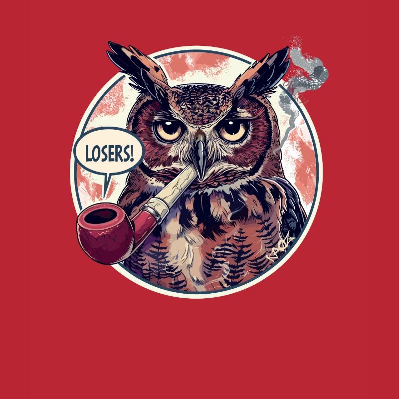 Un hibou avec une pipe à tabac dit « perdant »