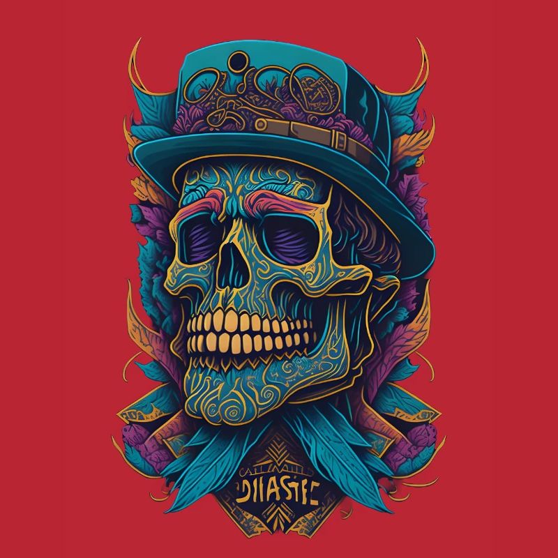 Skeleton Skull with Hat and Flowers Cool Comic