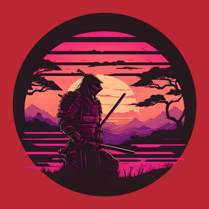 Synthwave Samurai with katana