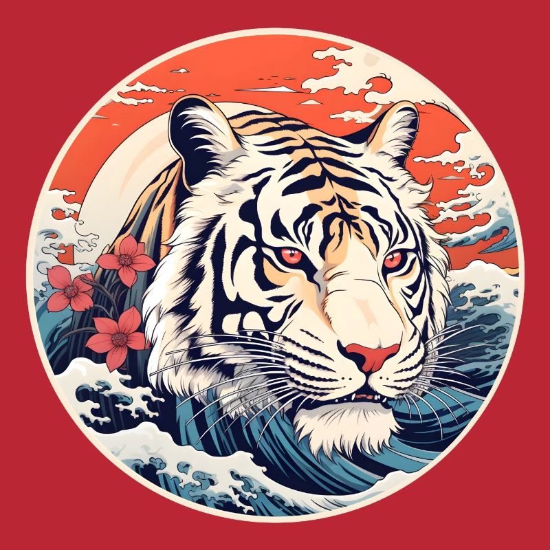 White tiger wave Ukiyo-e Hokusai