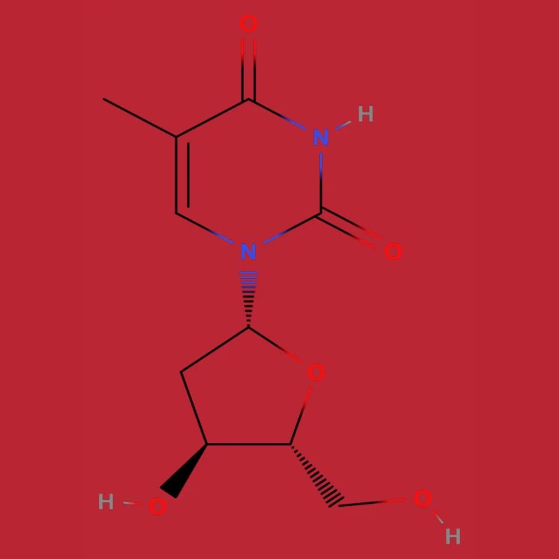 Molécule de thymidine - Formule structurale colorée