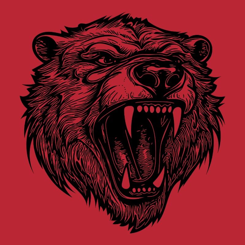 Tattoo style bear head with sharp teeth