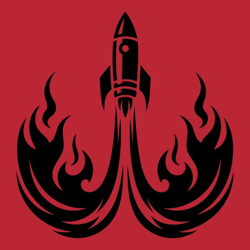 Launching spaceship in fire flames