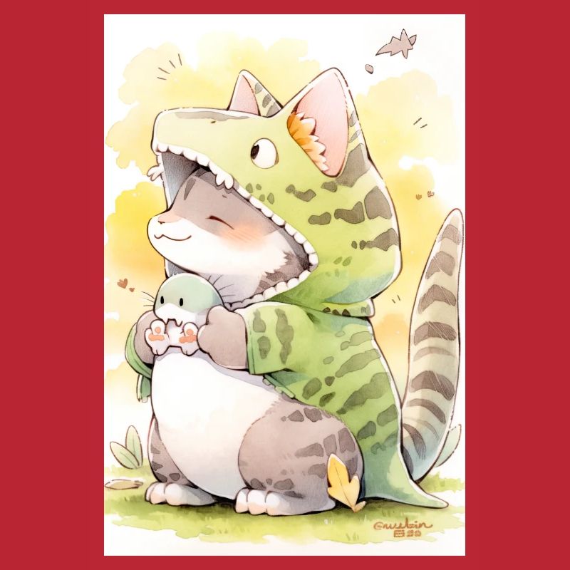 Dino Kitty: Adorable dessin d’un chat d’anime mignon