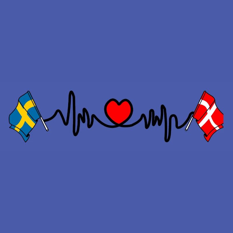 Cardio hartjet Drapeau Suède, drapeau Danemark
