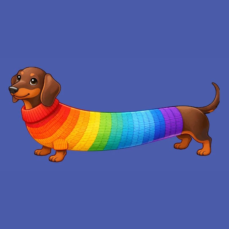 Dackel mit Regenbogen Pullover 