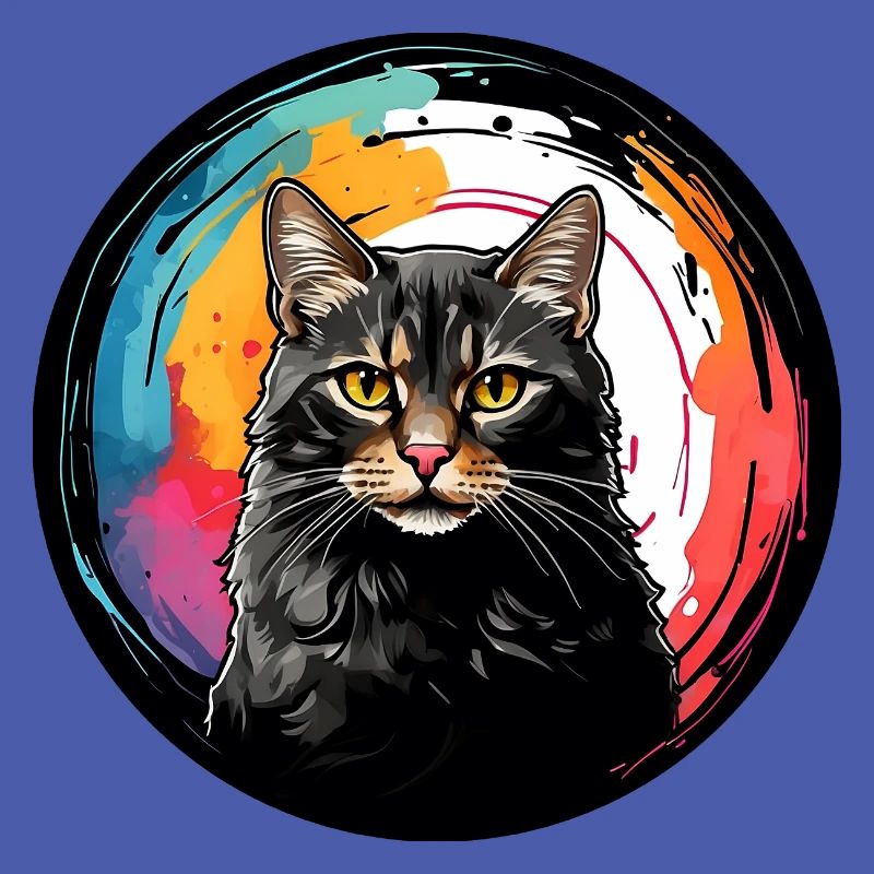 Portrait de chat mignon en technique d'aquarelle dans un cercle