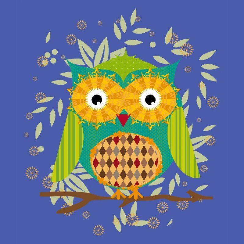 kunstvoll gestaltete Eule mit Patchwork-Muster