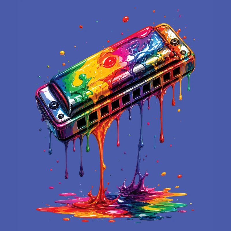 Harmonica with dripping paint