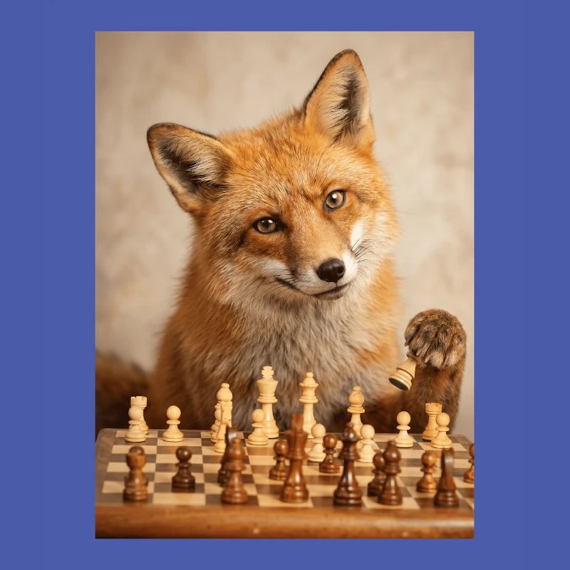 Fox playing chess