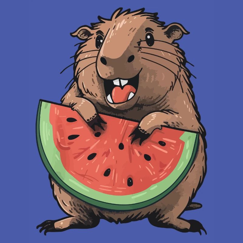 Capybara mangeant de la pastèque