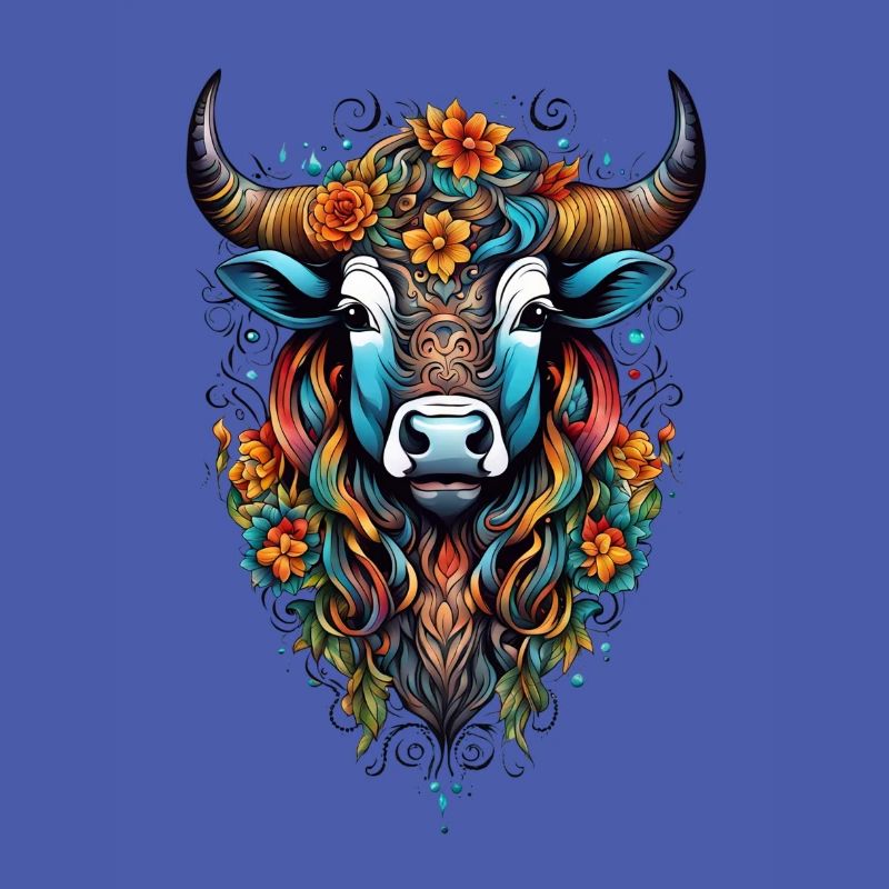 Bison couvert de fleurs dans un éclat de couleurs