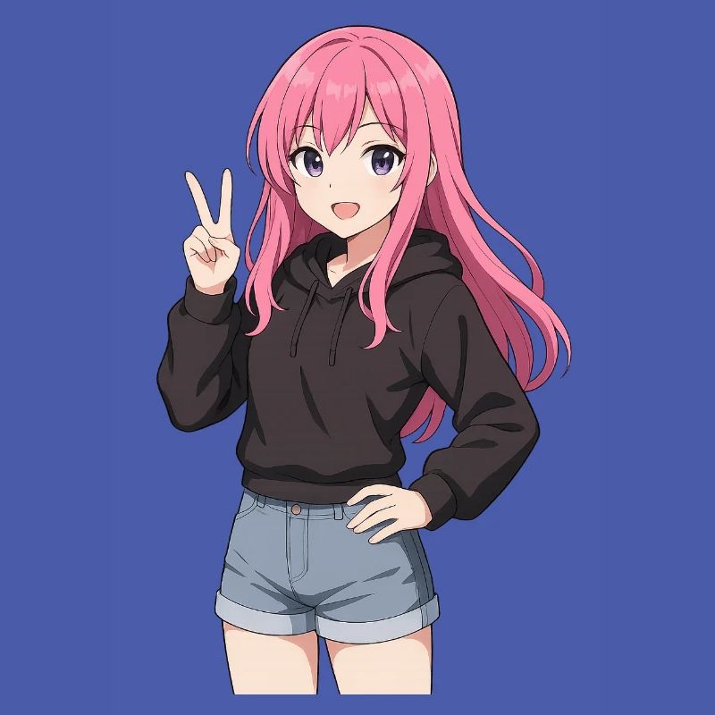 Anime-Mädchen mit rosa Kapuzenpullover