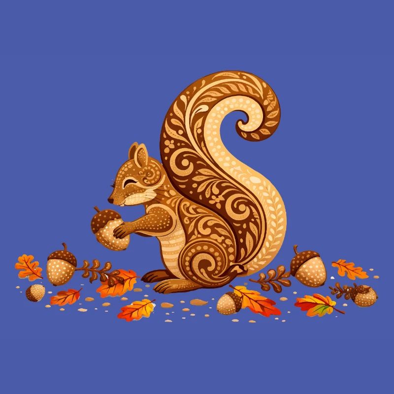 Stilisiertes Eichhörnchen mit Eichel im Herbst