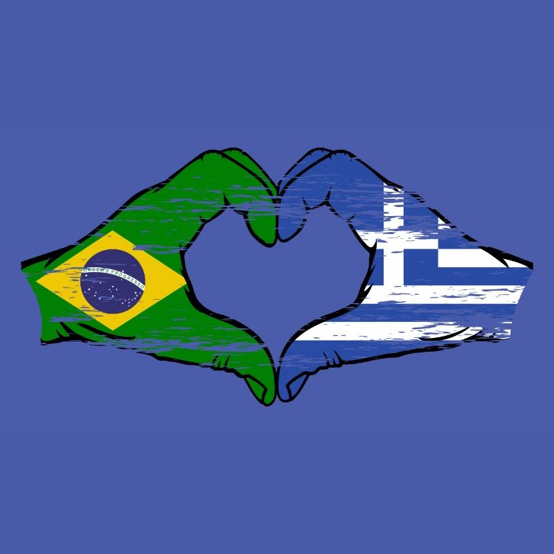 Brésil Grèce Drapeau Mains Coeur Forme Utilisé