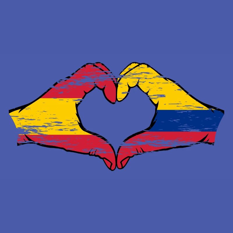 Espagne Colombie Drapeau Mains Coeur Forme Utilisé