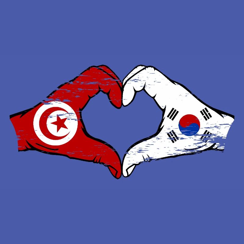 Tunisie Corée du Sud Drapeau Mains Coeur Forme Utilisé