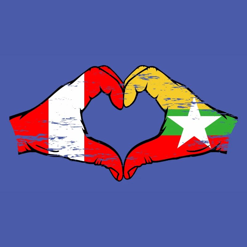 Pérou Myanmar drapeau mains forme de coeur utilisé