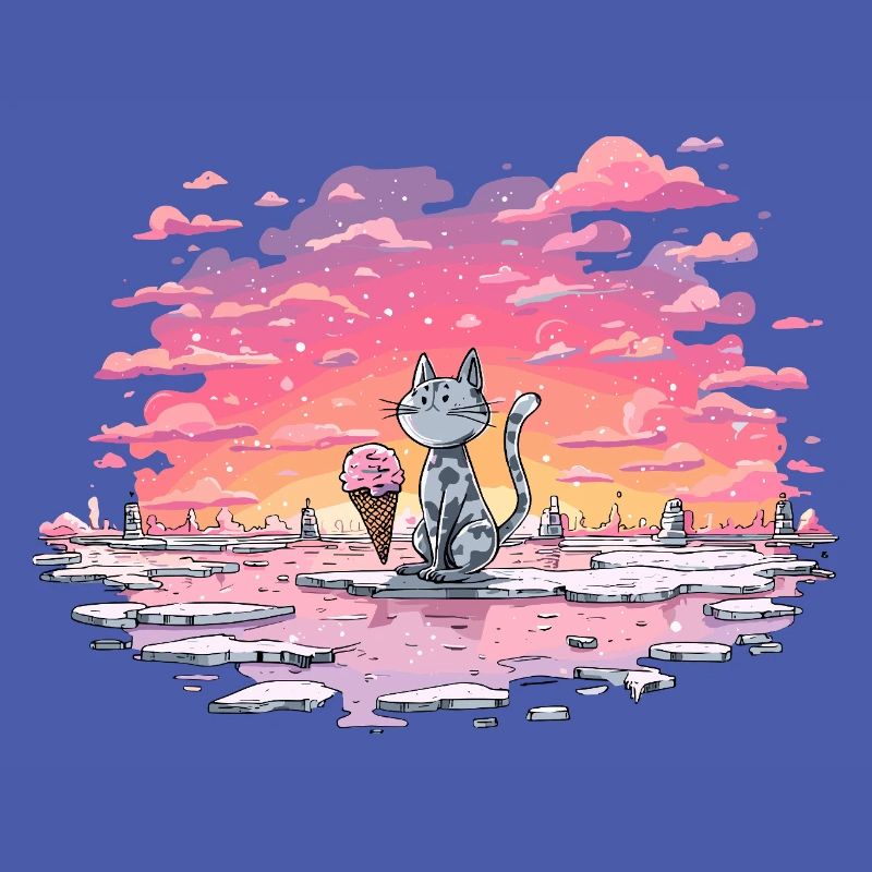 Katze mit Eis am Abendsee