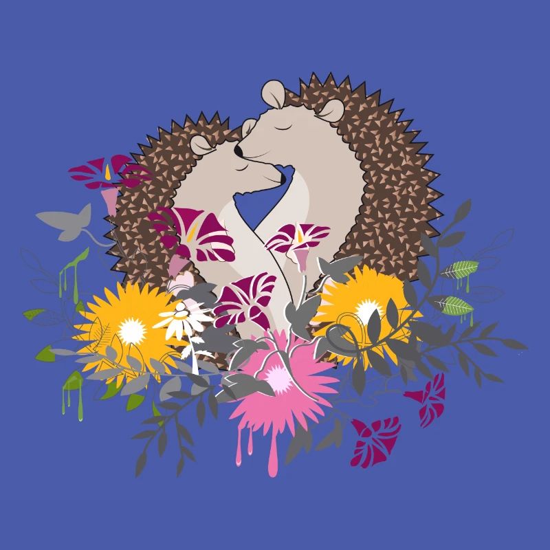 Deux petits hérissons assis ensemble dans le parterre de fleurs