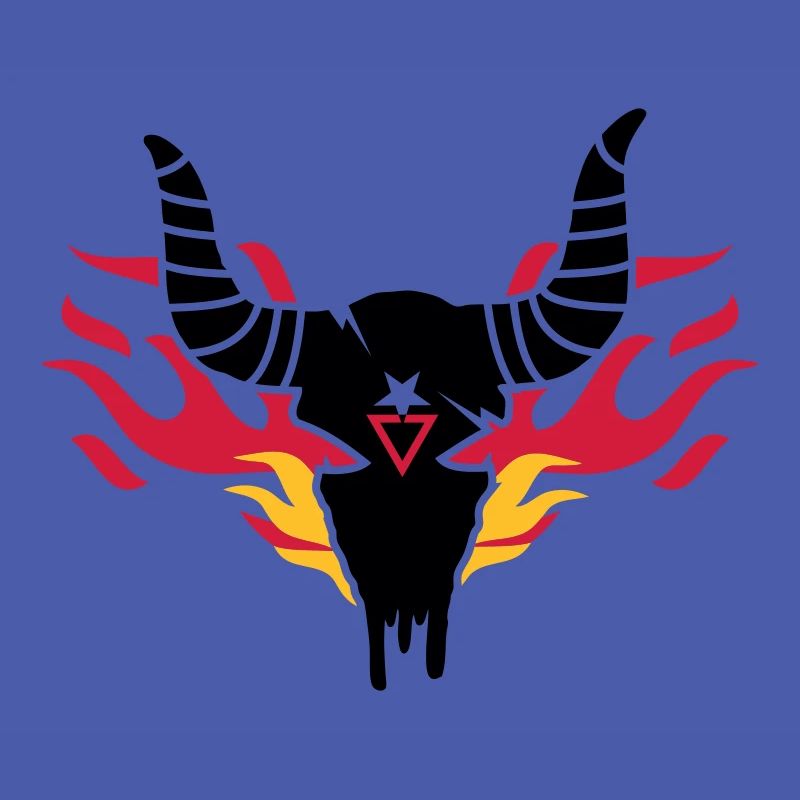 Bull skull with flames