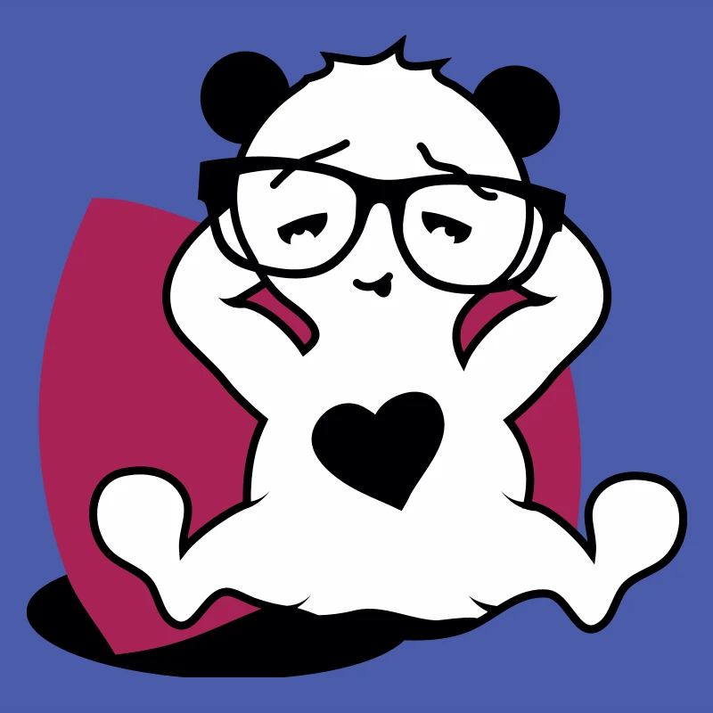 Panda mit Nerd Brille und Herz Button beim relaxen