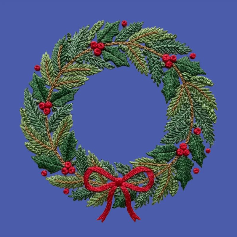 Bestickter Weihnachtskranz, groß oder klein zum Nähen