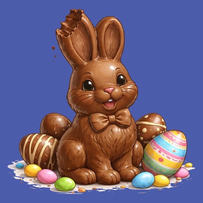 Chocolate bunny with Easter eggs