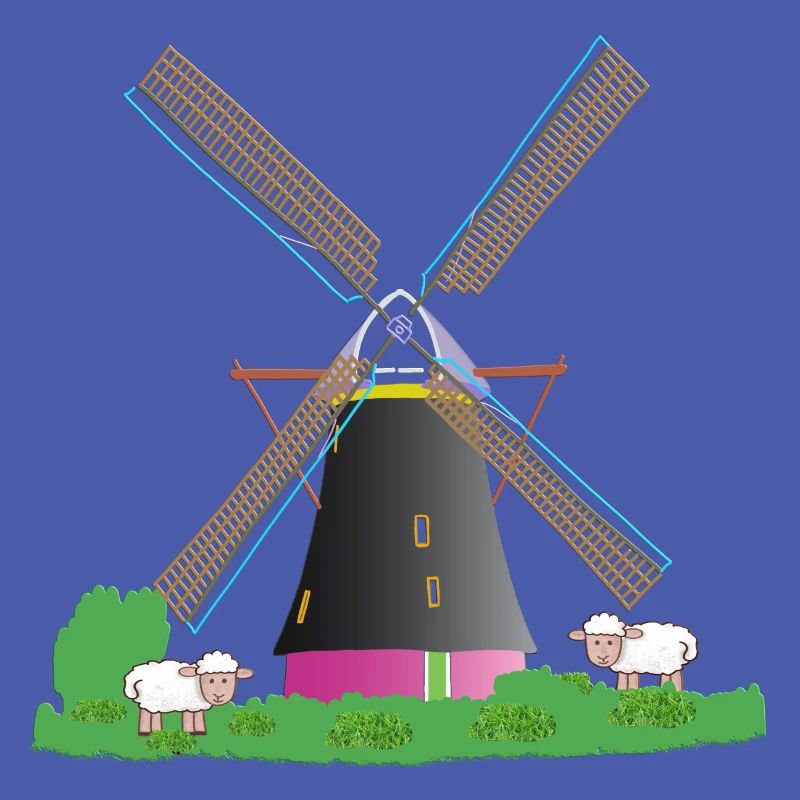 Moulin à vent avec des moutons