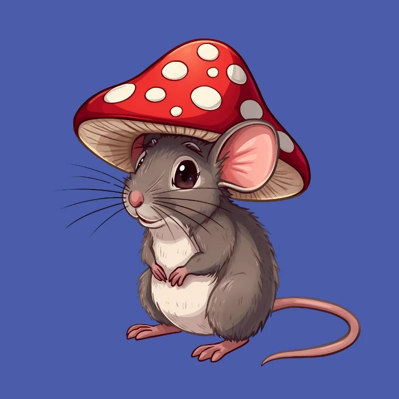 Little Mouse with Toadstool Hat Cute Forest Motif