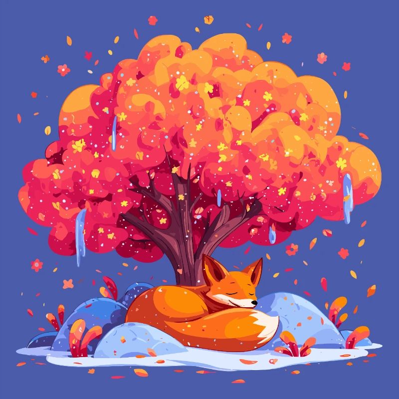 Fox under autumn tree