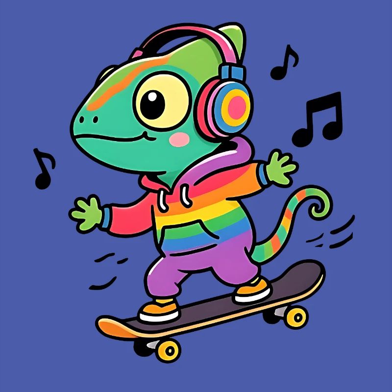 Regenbogen-Chamäleon auf Schlittschuh