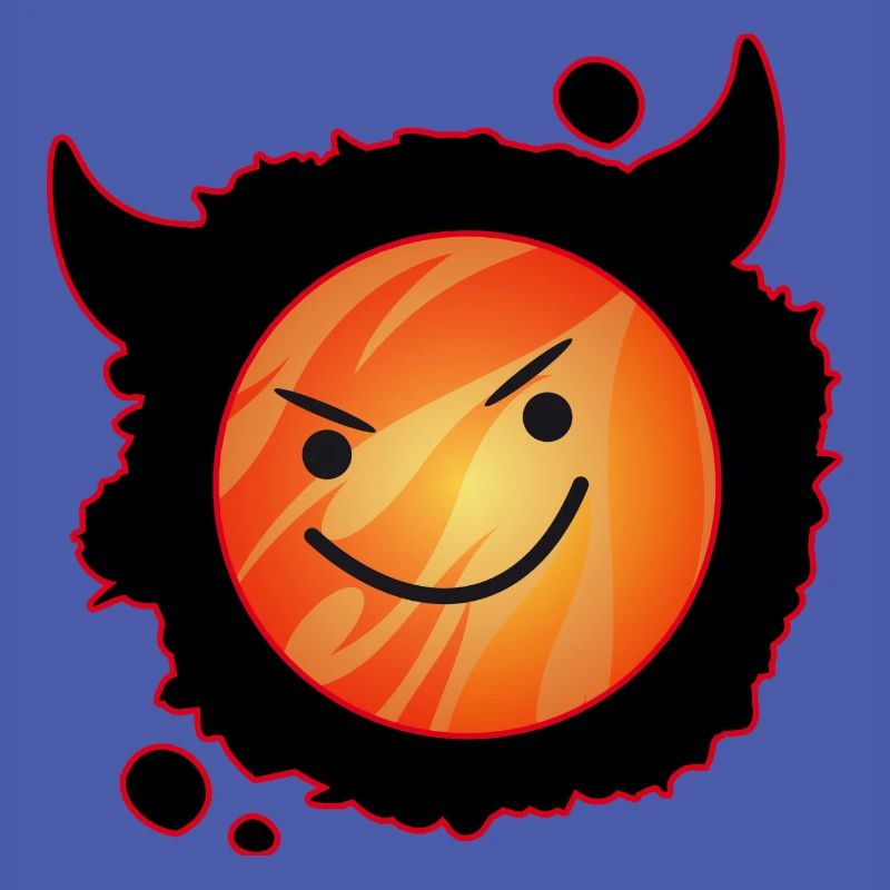 cute devil in flames and glowing face