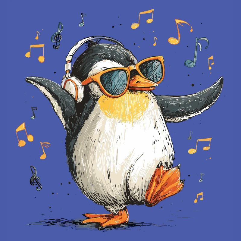 Penguin DJ mit Kopfhörern