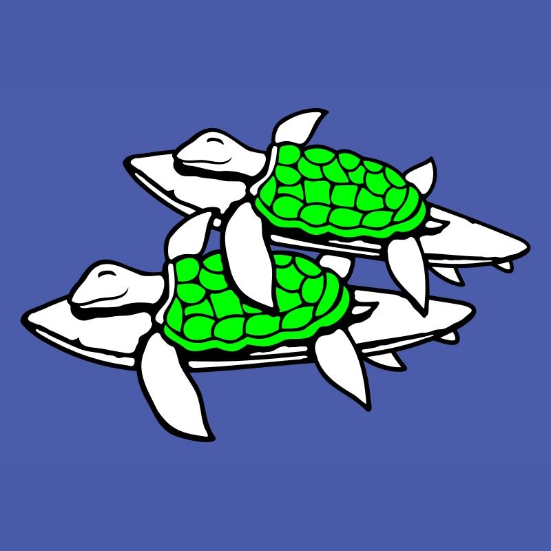 2 Water Turtles Surfer Surfing Surfboard Cute