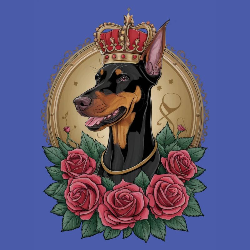 Doberman Pinscher with crown and great roses