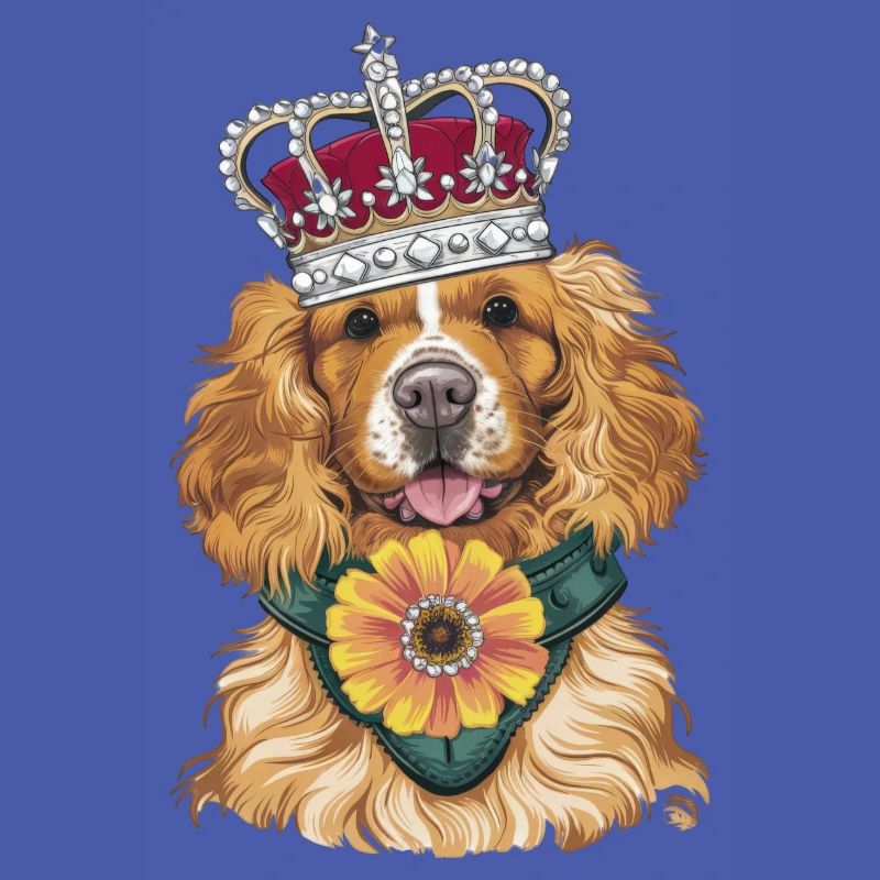 Cocker Spaniel avec fleurs et couronne