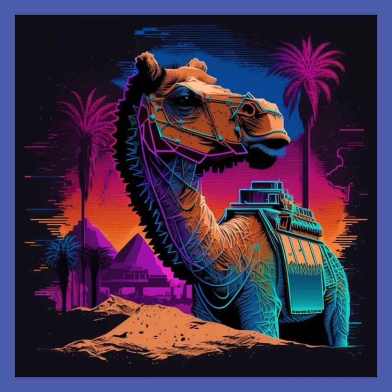 Kamel mit Neonfarben, Synthwave / 80er Jahre