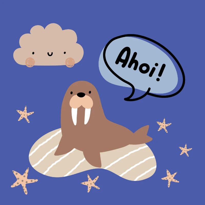 Ohé! Morse et étoile de mer | Conception côtière | Boho