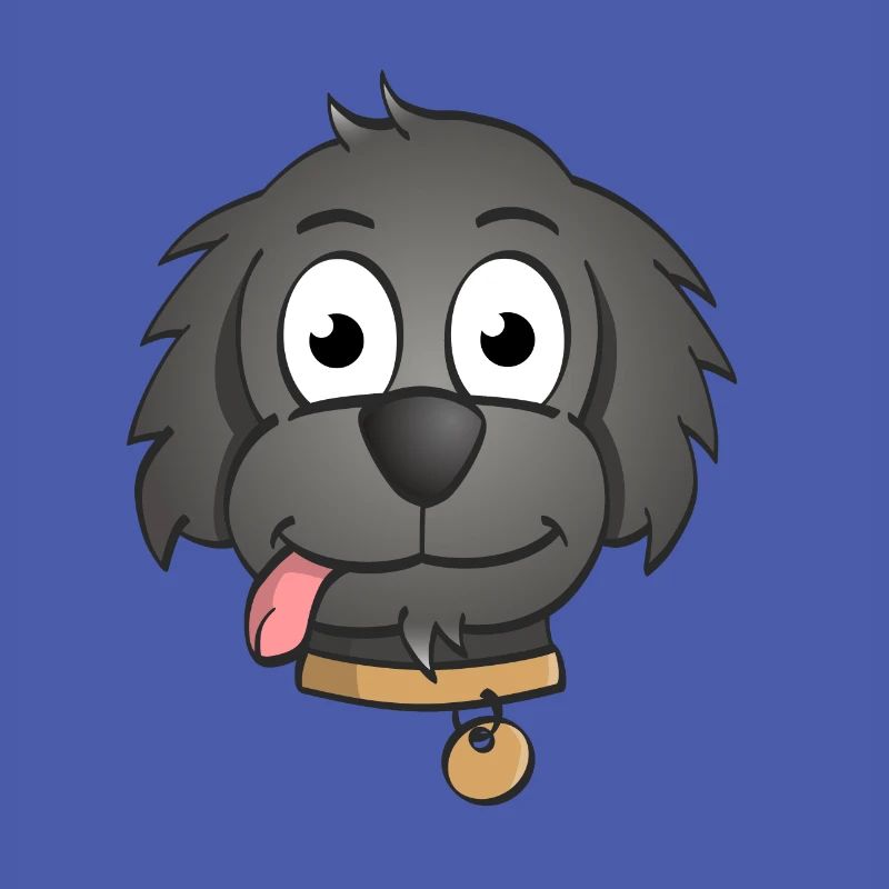 Fröhliche Illustration eines Hundekopfes.