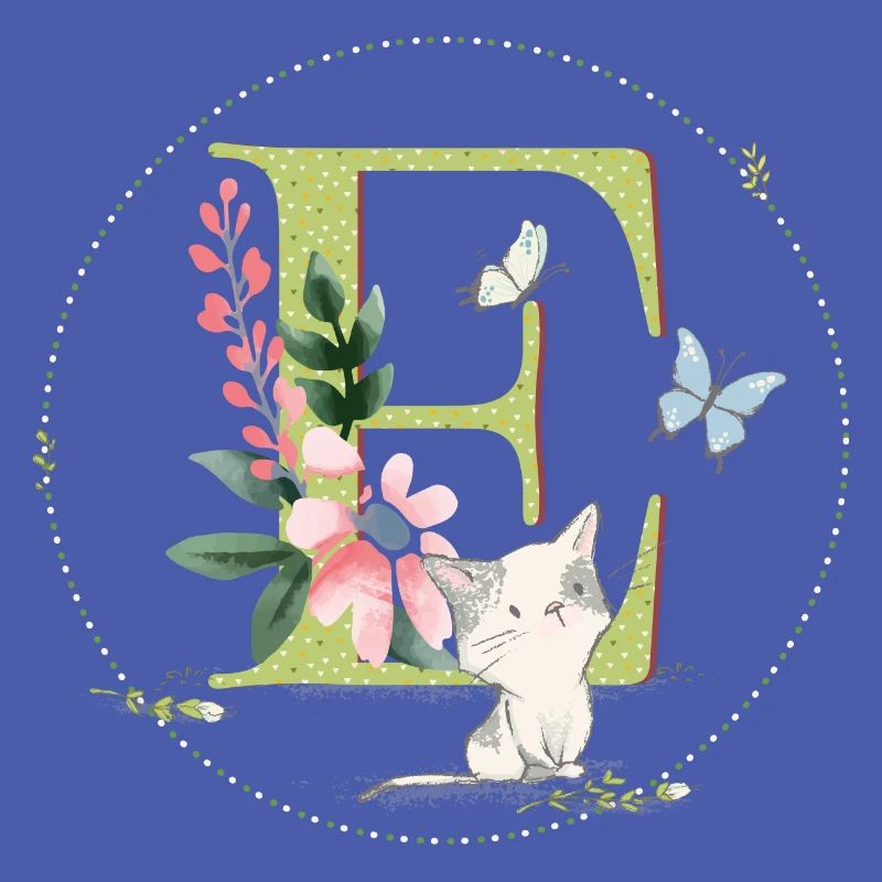 Première lettre E avec chat