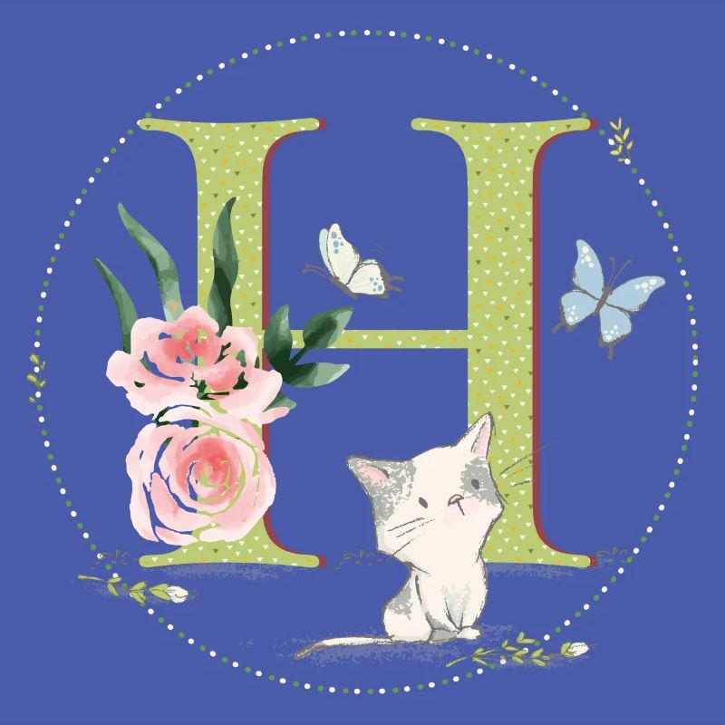 Initial letter A with cat
