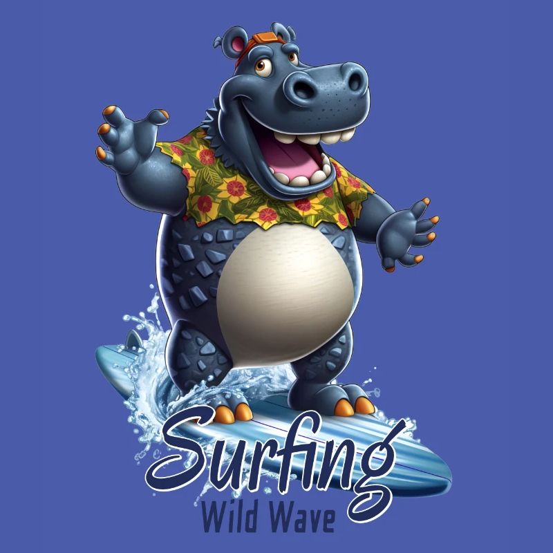 Lustiges Nilpferd mit einem Surfbrett - Surfer