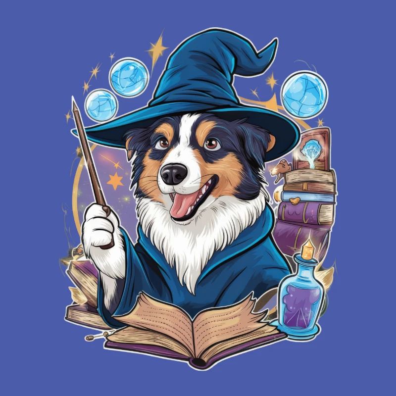 Australischer Schäferhund Magier mit Zauberstab