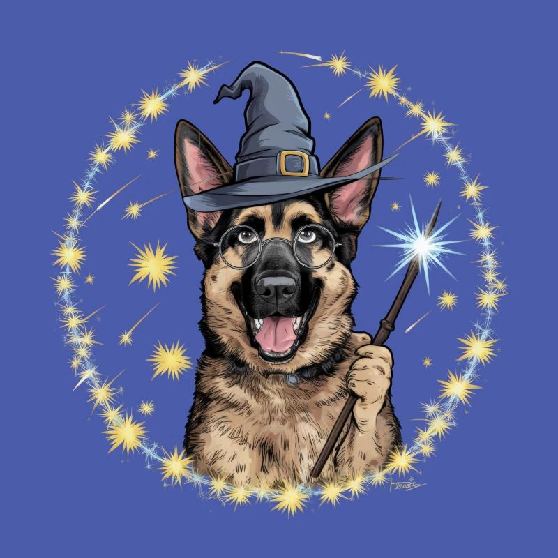German Shepherd is magician with magic wand