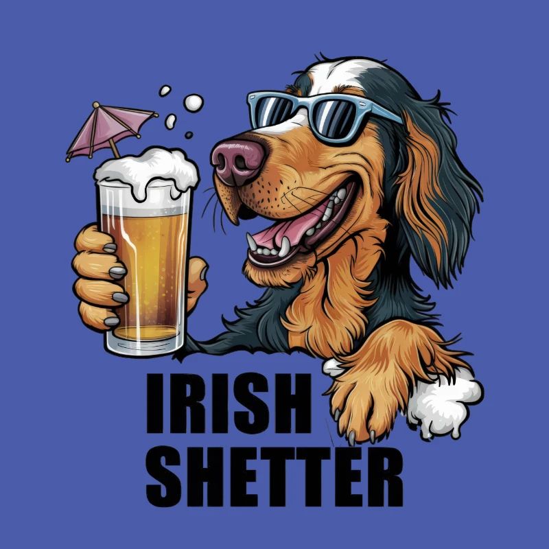 Cooler Irish Setter mit Bier und Sonnenbrille