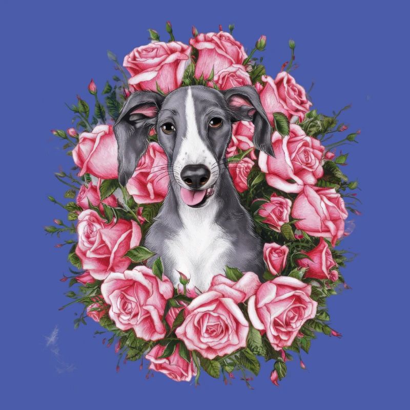 Süßer Windhund mit hübschen Rosen