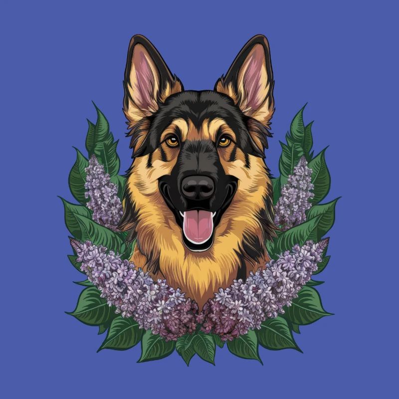 Süßer deutscher Schäferhund mit Flieder